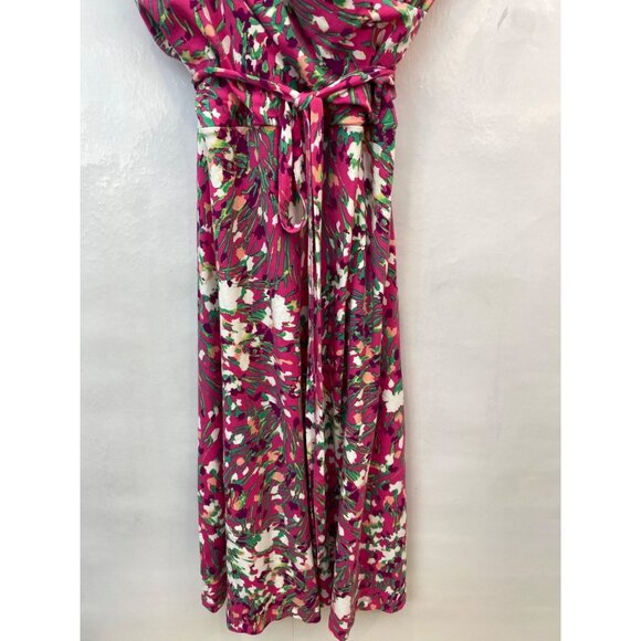 Lands End Women's Faux Wrap Dress V Neck Short Sleeve Floral Pink Size M 10-12 - Picture 3 of 8